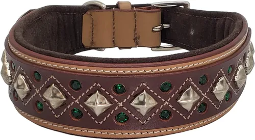 Miniatura 5 de Blazing Paws Darlington - Collar de perro de cuero de lujo de 2 pulgadas de ancho para perros grandes, hecho a mano de gamuza acolchado de cristal