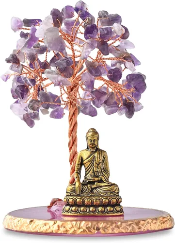 Miniatura 3 de Estatua de Buda con Árbol de Cristal Sanador, Árbol de la Vida para Energía Positiva. Decoración del Hogar para Yoga y Meditación. Amatista.(A)