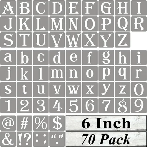 Miniatura 13 de Plantillas de letras del alfabeto de 1 pulgada para pintar, paquete de 70 plantillas de letras y números con letreros para pintar sobre madera