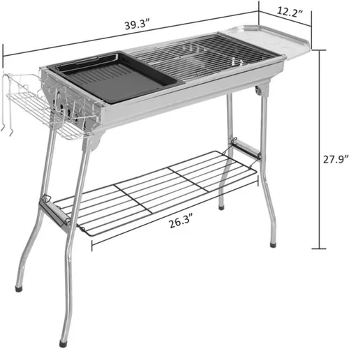 Miniatura 7 de Savins Parrilla portátil de acero inoxidable, parrilla de barbacoa para cocinar al aire libre, camping, senderismo, picnic, jardín, playa, fiesta
