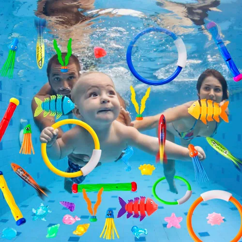 Miniatura 7 de YUJUN 35 piezas de juguetes de buceo y natación para piscina, juguetes de juego subacuático de verano con peces de piscina, varillas de buceo