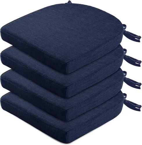 Wellsin Cojines para sillas de comedor, 4 unidades, cojines para sillas de cocina con lazos y base antideslizante, almohadillas para sillas de Azul