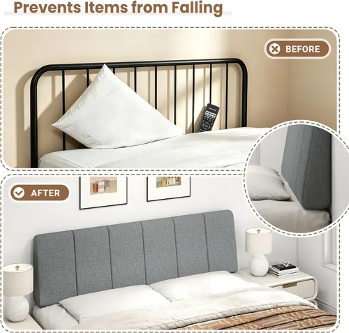 Miniatura 5 de Cabecero tamaño Queen sin montaje, Cabecero tapizado tamaño Queen de tela de lino estilo moderno extra grueso para cama ajustable, color gris oscuro