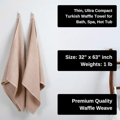 Miniatura 6 de PÜSKÜL - Paquete de 2 toallas de baño y spa de punto gofre, 100% algodón orgánico turco de alta calidad, fina de secado rápido, fabricadas en Beige