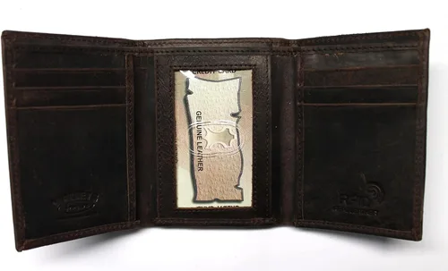 Miniatura 2 de Cartera triple plegable para bomberos de cuero "Crazy Horse" con protección RFID, Marrón, Talla única, Trifold