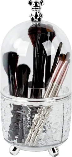 CECOLIC Organizador de brochas de maquillaje giratorio de 360° con tapa, organizador de herramientas cosméticas a prueba de polvo con cubierta,