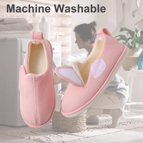 Miniatura 7 de IIITHREE Pantuflas de espuma viscoelástica suaves y ligeras para mujer con forro que absorbe la humedad, cierre ajustable y pantuflas de casa