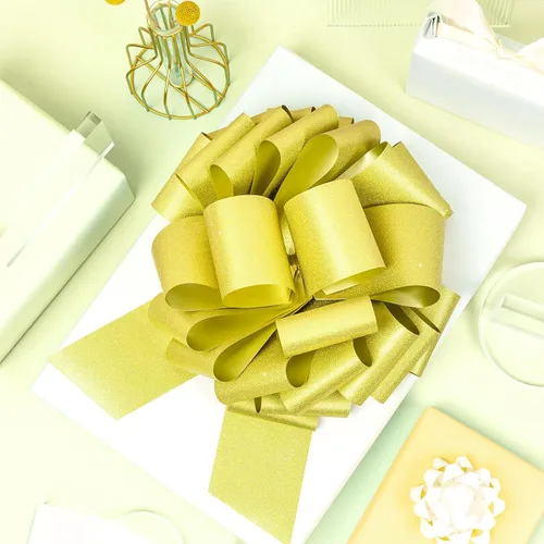 Miniatura 6 de LeZakaa Lazo de regalo dorado de 12 pulgadas, lazo gigante con purpurina, lazo para automóvil, lazo grande gigante para decoración de regalos