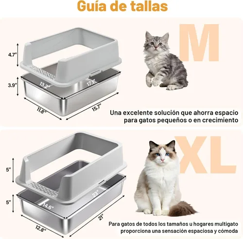 Miniatura 4 de Caja de arena de acero inoxidable con lados altos, pequeña caja de arena de metal para gatitos y gatos pequeños, cajas de arena para gatitos