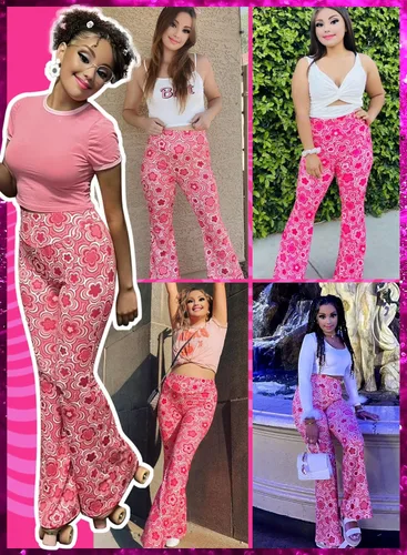 Miniatura 6 de Pantalones acampanados de los años 70 para mujer, traje EDC Rave Festival de cintura alta, parte inferior acampanada, bohemios, lindos pantalones