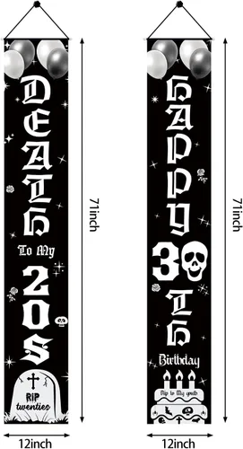 Miniatura 2 de Aodocuto Cartel decorativo para puerta de cumpleaños número 30 para mujeres y hombres, negro y blanco con la muerte a mis veinte años 30