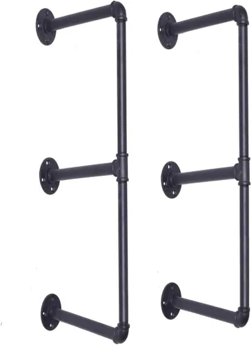 Estantería de tubo negro industrial para bricolaje, montaje en pared, estantería abierta, kit de soporte para proyectos de bricolaje (2 piezas de