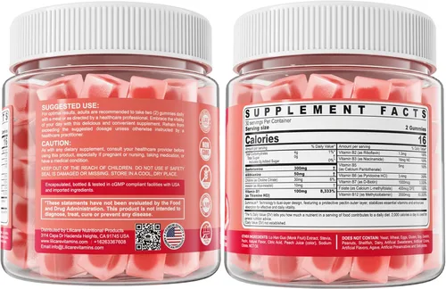Miniatura 8 de Gomitas de complejo de vitamina B1 y vitamina B metilada, todas las vitaminas B, benfotiamina, tiamina e inositol, multivitaminas B1 B2 B6