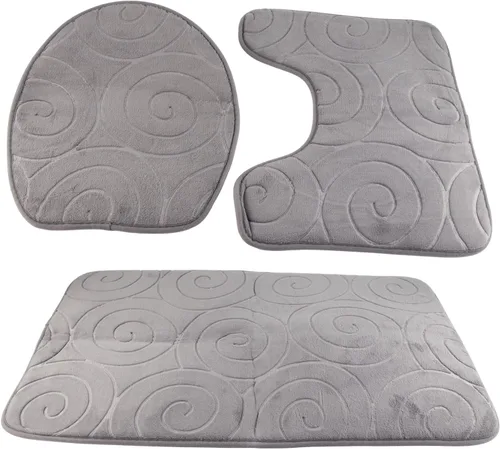 Juego de 3 tapetes de baño, tapetes con relieve para tapa de inodoro, tapete antideslizante absorbente lateral para baño, baño (gris)
