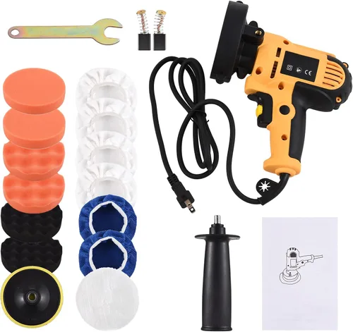 Miniatura 9 de Pulidora de búfer, cera de tampón Geevorks de 5 pulgadas, pulidora de coche de velocidad variable 600-3700 RPM con mango desmontable, 6 almohadillas