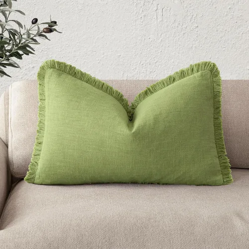 Miniatura 64 de Foindtower Fundas de almohada decorativas de lino con flecos, acogedora funda de cojín bohemia estilo farmhouse con borlas, funda de almohada
