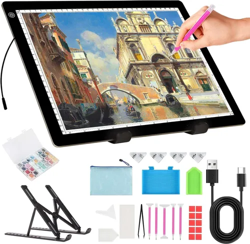 Miniatura 9 de Almohadilla de Luz A3, 6 Niveles y Regulable Sin Escalones Tablero de Luz para Pintura de Diamante, Caja de Luz Ultra-Delgada con Clip Magnético