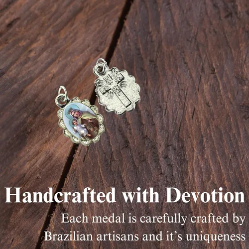 Miniatura 25 de Catholica Shop Colgante de medalla pequeña en tono plateado para ropa religiosa católica - Jesús, María y Santos, paquete de 6