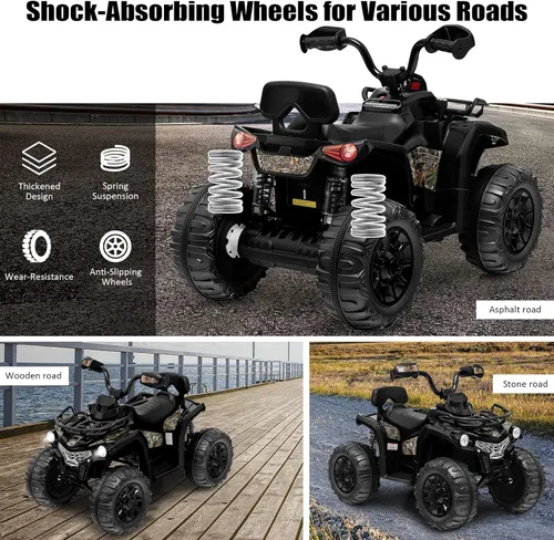 Miniatura 2 de Costzon ATV para niños, vehículo eléctrico de cuatro ruedas de 12 V con función de avance/atrás, 2 velocidades, música, faros, cesta de Negro