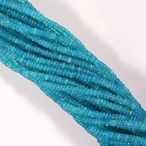 NirvanaIN Hilo de ópalo etíope azul ópalo cuentas de piedras preciosas azules para hacer joyas, cuentas suaves y rondelles, briolettes de ópalo