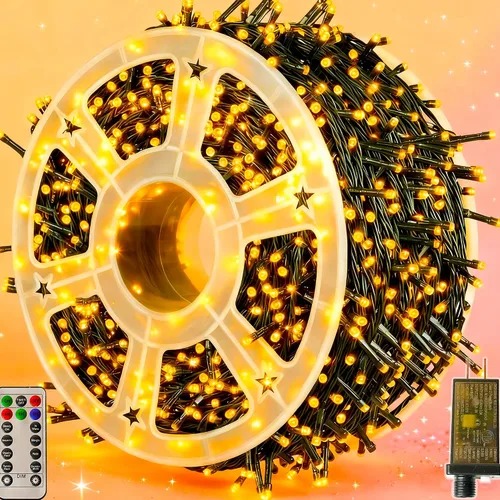 Miniatura 10 de Luces de Navidad 500 LED de 164 pies, luces impermeables para árbol de Navidad con 8 modos, control remoto, 3 temporizadores y función de memoria