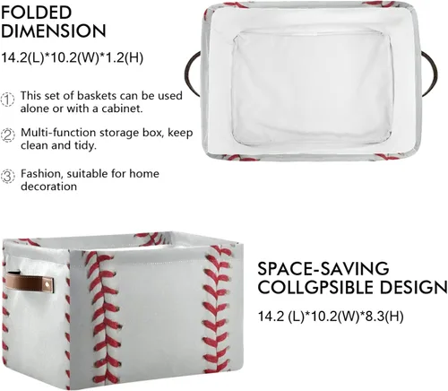 Miniatura 3 de Cestas de almacenamiento plegables, cubos de almacenamiento de béisbol con asas, organizador de tela decorativa, cajas de almacenamiento