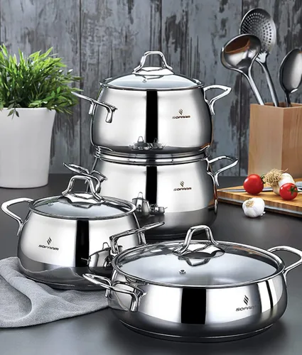 Miniatura 5 de Venus - Olla profunda de acero inoxidable con tapa de vidrio, olla de sopa profunda adecuada para estufa de inducción (6.8 cuartos de galón (6.4 L))