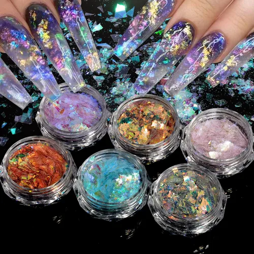 6 colores de sirena para arte de uñas, copos de purpurina de colores, copos de uñas de sirena, calcomanías de lentejuelas para uñas, arte de uñas,