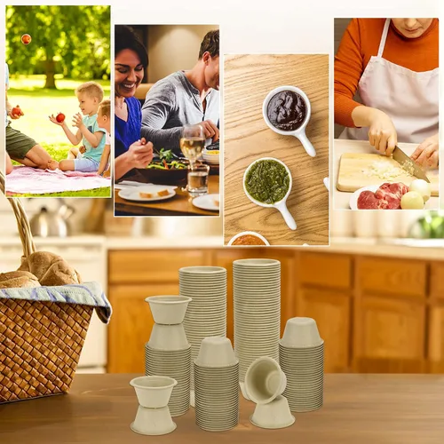 Miniatura 5 de LeonBach Paquete de 200 Tazones de Papel de Caña de Azúcar Natural de 2 oz, Tazones de Papel Compostables para Condimentos Aperitivos Muestras Marrón