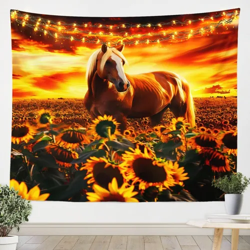 Miniatura 17 de Erosebridal Tapiz de vaca de girasol para niños y niñas, tapices rústicos de piel de vaca marrón con flores amarillas decorativas para el hogar