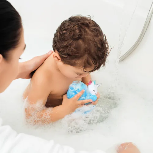 Miniatura 6 de Esponja de baño para niños, 2 piezas: esponja corporal – Puf de ducha de unicornio para limpieza profunda exfoliante corporal exfoliante para lavar
