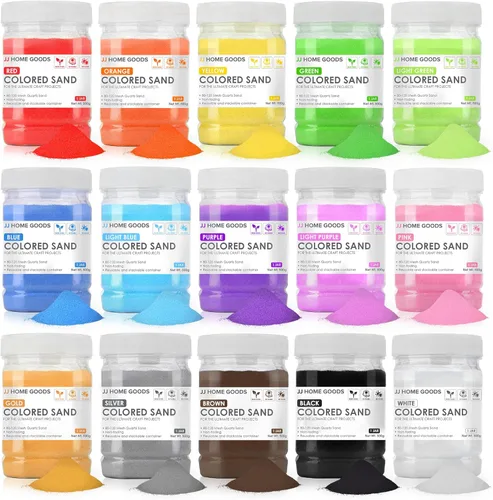 JJ CARE Arena de colores, 16.5 libras. [15 botellas] Kit de arte de arena para niños de 3 años en adelante, arena de color no tóxica a granel, arena