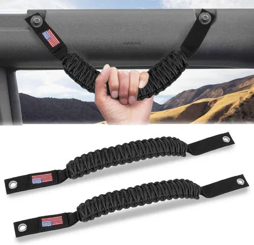 Miniatura 8 de sixcow Paquete de 2 manijas de agarre para barra antivuelco de Ford Bronco, agarres de paracord para Ford Bronco 2021 2022 2023 2024 de 2 puertas
