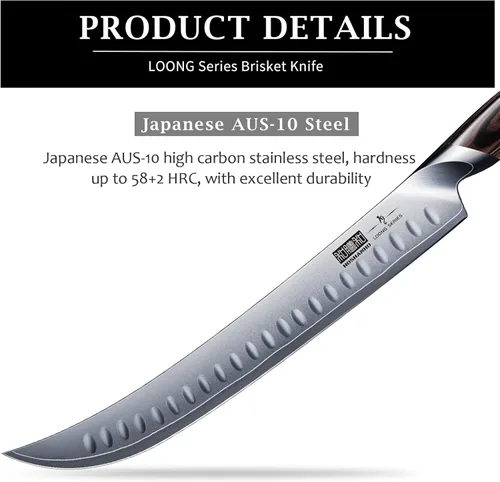 Miniatura 2 de HOSHANHO - Cuchillo de 12 pulgadas para rebanar y tallar de acero japonés de alto carbono con mango ergonómico de madera de Pakka, cuchillos