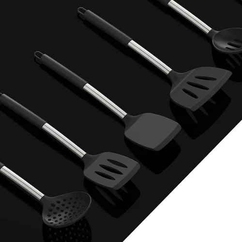 Miniatura 6 de oannao Juego de utensilios de cocina grandes de silicona, resistentes al calor, espátula, cuchara, pinzas giratorias, batidor, utensilios de cocina