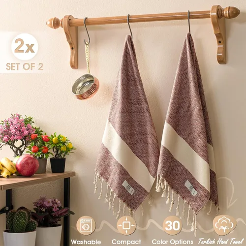 Miniatura 2 de EPHESUS TOWELS Toallas de mano – Juego de 2 18" x 30" – Toalla de mano turca decorativa para baño, cocina, invitados, cara, cabello, té, paño