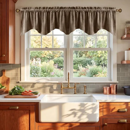 Miniatura 43 de StangH Cortinas decorativas de lujo, cenefa azul con bloqueo de luz, cenefa festoneada para ventana pequeña con bolsillo sólido para barra, cortina