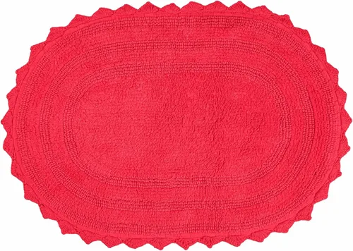 Royal Blaze Tapete de baño de algodón rojo, reversible, pequeño ovalado de 18 x 26 pulgadas, lavable y decorativo
