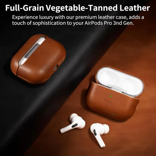Miniatura 2 de Belemay Funda de cuero de grano completo curtido vegetal hecha a mano para AirPods Pro 3ª generación (2025), efecto de dos tonos, pátina natural