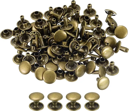 Miniatura 13 de uxcell 100 juegos de remaches de cuero, remaches de doble tapa de 0.236 x 0.315 pulgadas, remaches de metal para reparación de cuero, manualidades