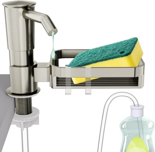 Miniatura 8 de KNEELISA Dispensador de Jabón con Bomba para Fregadero de Cocina con Soporte para Esponja, Plástico ABS en Mostrador Dispensador de Jabón con Kit