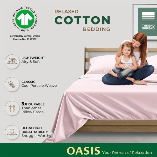 Miniatura 5 de THREAD SPREAD Juego de 2 fundas de almohada 100% de algodón orgánico tamaño reina/estándar - Funda de almohada de percal de algodón orgánico ultra