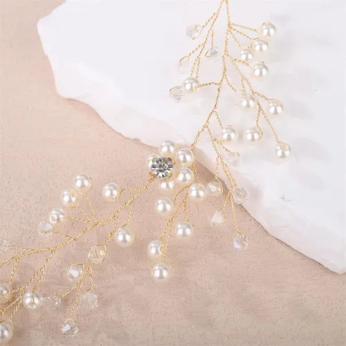 Miniatura 5 de Aimimier Diadema de pelo de novia con perlas de imitación y cristal, para novia, dama de honor, fiesta de graduación, festival, joyería