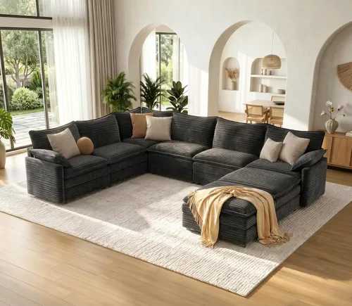 Miniatura 54 de Vesgantti 2 Piece Loveseat & 3 Seater Sofa Set, Modular Cloud Couch, Beige