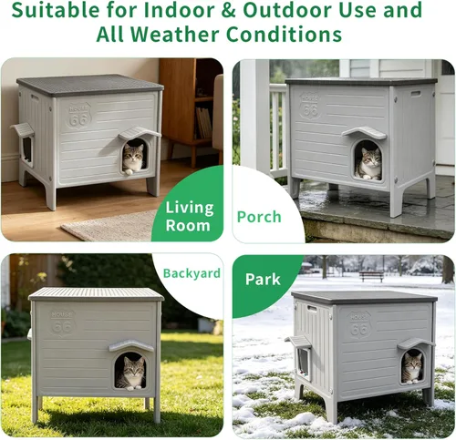 Miniatura 6 de Rockever Casa impermeable para gatos al aire libre, casa aislada para gatos al aire libre con alfombrilla suave, casa elevada para gatos al aire