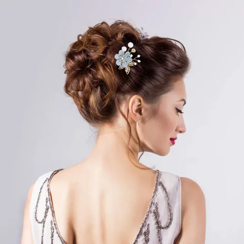 Miniatura 4 de inSowni - Juego de 20 peines laterales elegantes de color azul polvoriento con flores para novias, accesorios para el cabello para bodas, pinzas