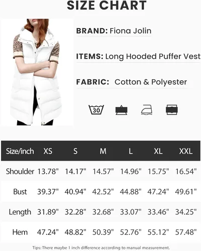Miniatura 4 de Fiona Jolin Chaleco largo acolchado con capucha para mujer, abrigos de invierno acolchados sin mangas, chaquetas hinchadas