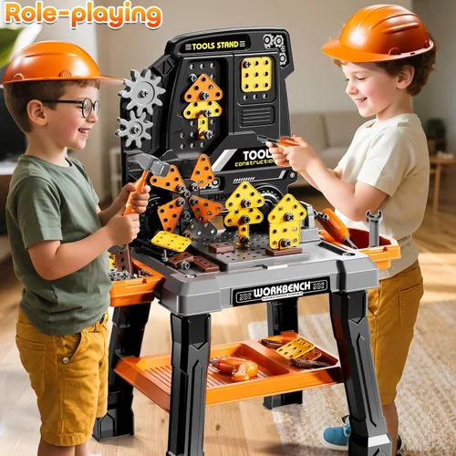 Miniatura 5 de Juego de Juguetes de Herramientas para Niños con Sonido de Taladro Electrónico para Edades 3, 4, 5, 6, 7, 8, Juguetes de Mesa de Trabajo para Niños