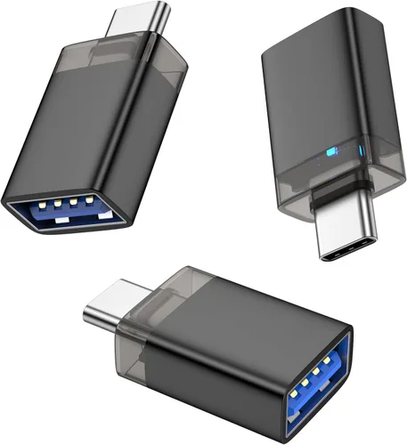 Fidioto Adaptador tipo C a USB, paquete de 3 adaptadores TypeC macho a USB 3.0 hembra con LED, adaptador USB C OTG de transferencia de datos de alta
