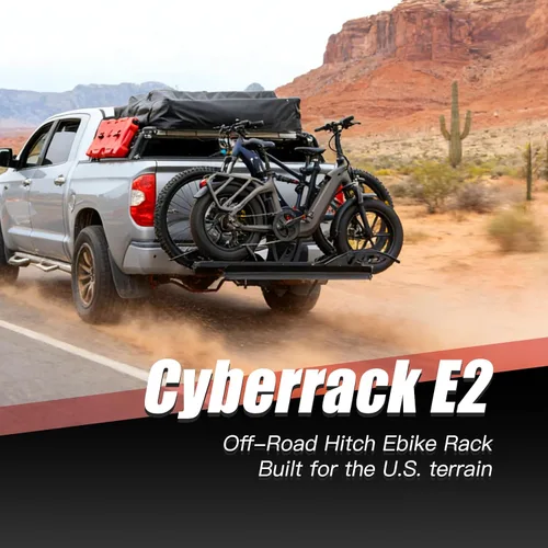 Miniatura 9 de CyberRack E2 - Portabicicletas eléctricas con rampa para 2 bicicletas, capacidad de 200 libras, soporte de plataforma plegable para automóviles